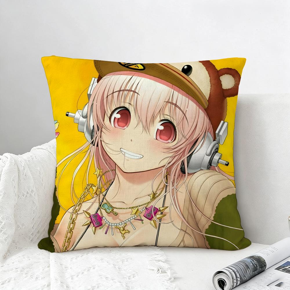Game Super Sonico Cushion Cover Natural Linen Pillowcase Set AllinOne Decor for Sofa Bedroom Chair