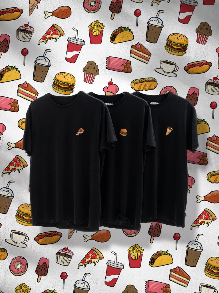 Set of 3 Black MyStars Fast Food T-Shirts S
