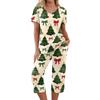 Women's Casual Christmas Print Two-Piece Outfit with Short Sleeve Top and Pants