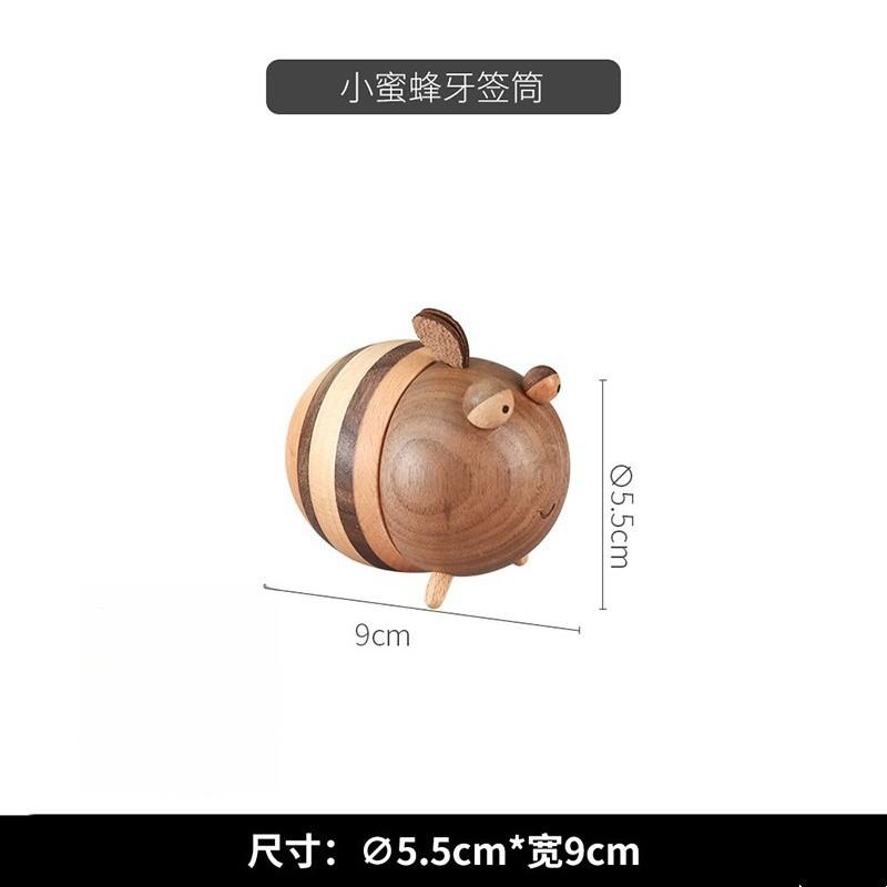 

Cartoon Bee Design Toothpick Holder Creative Black Walnut Toothpick Storage Box Portable Wooden Creative Ornaments Decorative