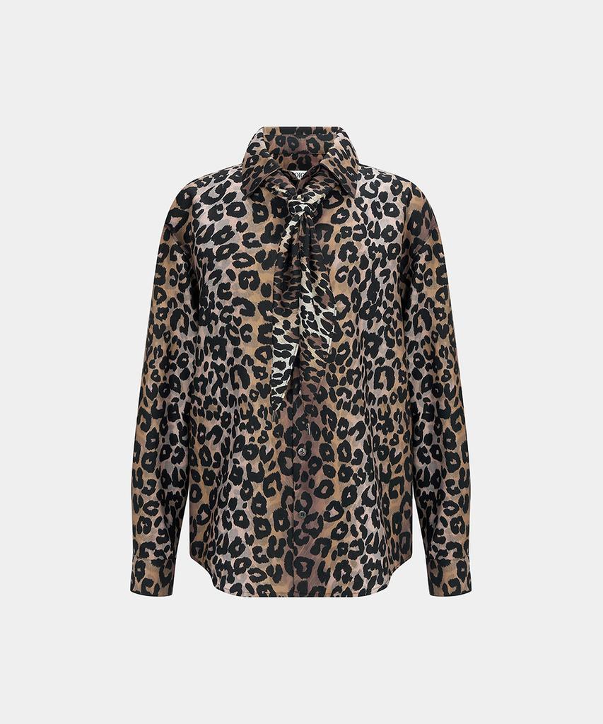 NOICE (Uni) Leopard Detachable Scarf Shirt - Beige