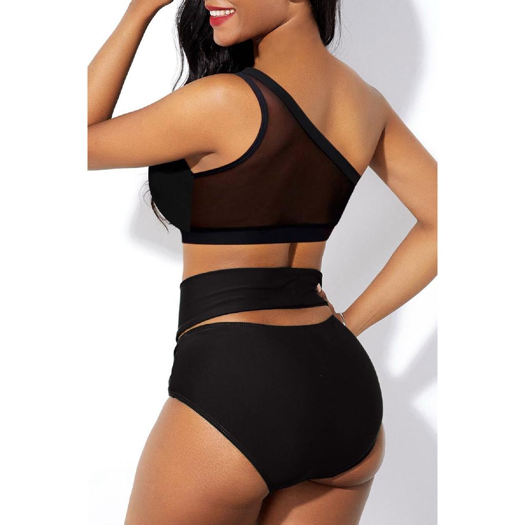 Women's Black High Waist Tulle Detailed Bra Panty Set