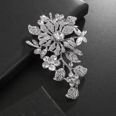 Exquisite Luxurious Full Crystal Zirconia Large Flower Brooch Women's Fashion Prom Costume Party  Accessories Gift