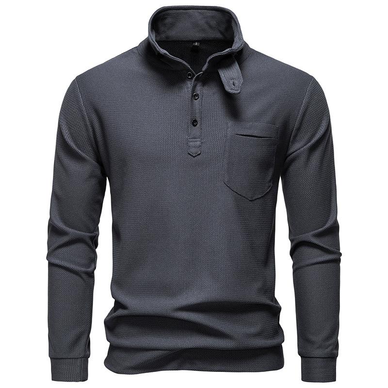 Men's Turtleneck Henley Shirt Long Sleeve Casual Top for Men Autumn Winter Warm Textured Pullover with Pocket Multi-Color Fashion Male Blouse