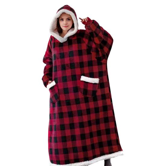 Wearable Blanket Hoodie for Adults Women Men Oversized Sherpa Fleece Sweatshirt Blanket Cozy Plush Flannel Nightgown with Pockets