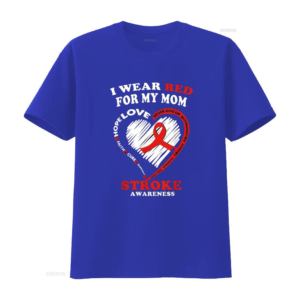 Stroke Awareness T Shirt I Wear Red For My Mom Vintage Washed Comfortable Top For Everyday Wear Stretched Fashion Breathable