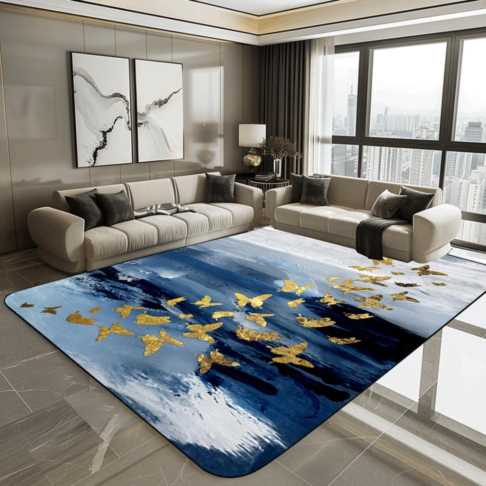 Covor Modern 3D pentru Living, Luxos, cu Decorațiune Aurie, Covoraș de Podea pentru Hol, Zona Sofa, Covor Abstract, Dormitor, Dressing, Covor Moale, Antiderapant