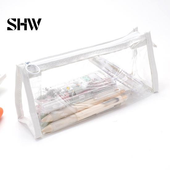 Portable Makeup Gadget Pouch Transparent PVC Pencil Case, Large Capacity Waterproof Stationery Korean Style Holder Organizer, Durable Zipper