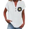 Ladies Casual Fashion V-Neck Button Floral Print Short Sleeve Top