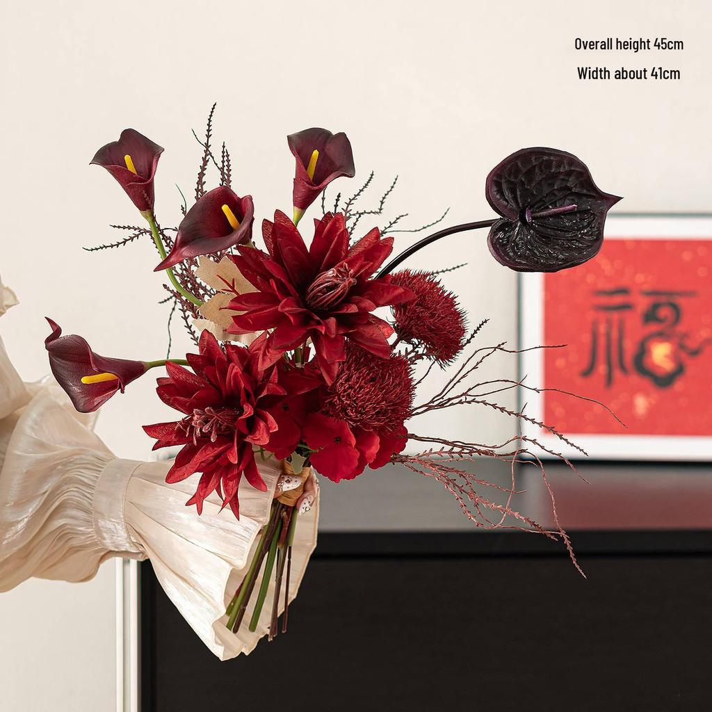 Spring Festival Red Fruit Faux Flower Arrangement for New Year, Wedding, Living Room, or Dining Table Décor