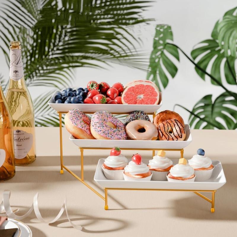 3-stufige rechteckige Servierplatte mehrschichtiger Kuchen- und Gebäck-Displayständer für Teeparty Catering Feiertagsservice