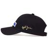 Embroidered baseball cap for racing, available in black and blue for a minimalist design