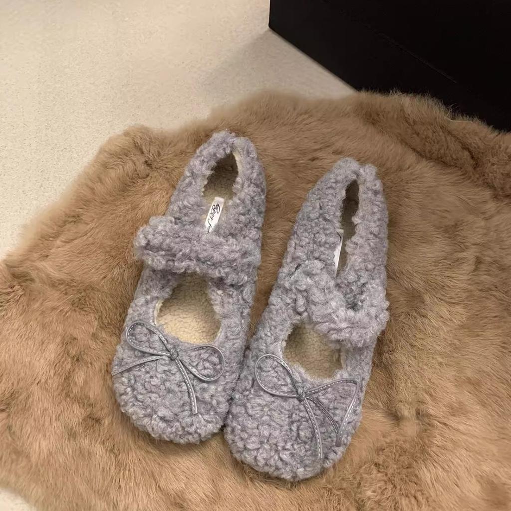 Fairy Wind Lamb Wool French Wool Shoes Female 2025 Winter New Sole with Mary Jane Doudou Cotton Shoes