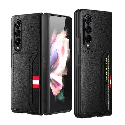 Funda de cuero delgada con ranura para tarjetas para Samsung Galaxy Z Fold 4 5g con vidrio templado HD Galaxy Z Fold4 Funda anticaída Fold4 Funda