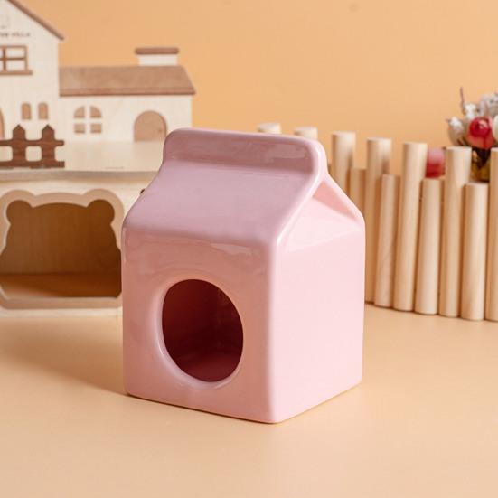 Summer Ceramic Hamster Hideout, Milk Carton Shaped Small Animals House, Gerbil Mice Guinea Pig Dwarf Hamster Habitat Cave
