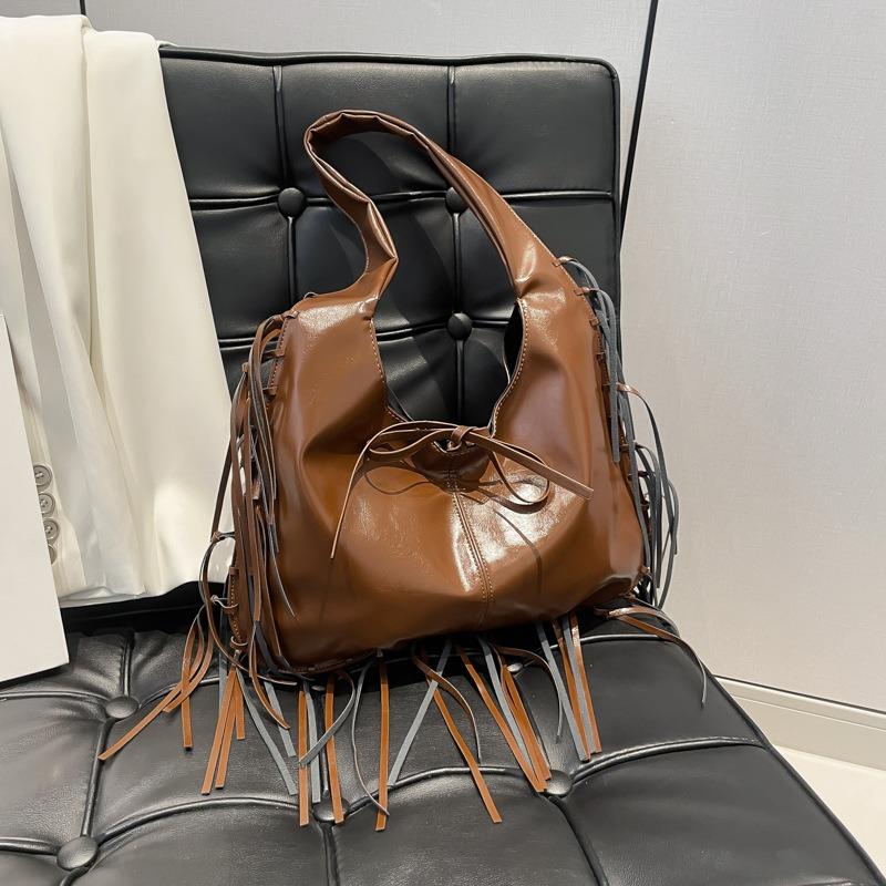 

Ретро высокий стиль кисточка большая вместимость тоут универсальная повседневная простая сумка-пельмень подмышечная сумочка коричневый