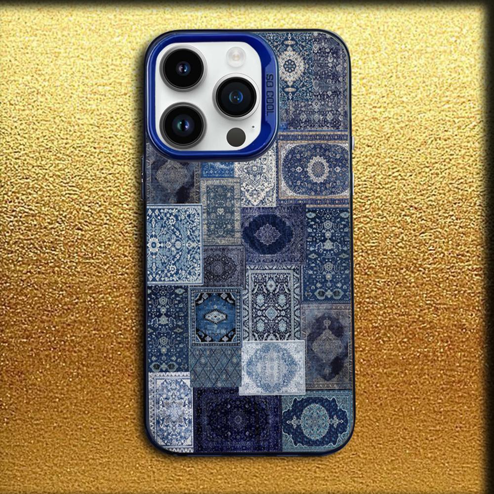 Persian Carpet Floral Pattern Phone Case For iPhone 16,15,14,13,12,11,Mini,Pro,MAX Blue Matte Silicone Cover iPhone15pro