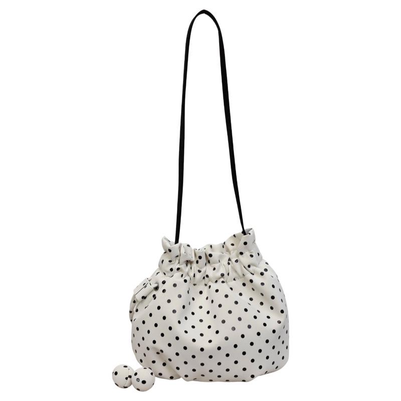 Women's Polka Dot Drawstring Shoulder Bag - Large Capacity Pleated PU Leather Crossbody for Fashion & Commute
