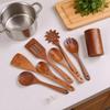 8pcs Wood Cooking Utensil Set Heat Resistant Cooking Tool Including Cooking Shovel, Cooking Spoon, Spoon Stand And Spoon Stand