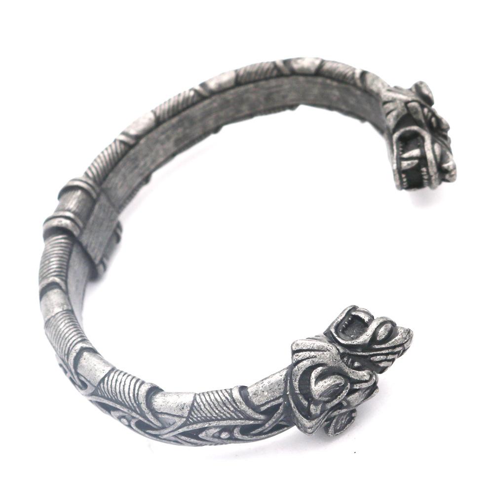 Mythical Pirate Viking Open Cuff Bracelet With Wolf Head Vintage Jewelry