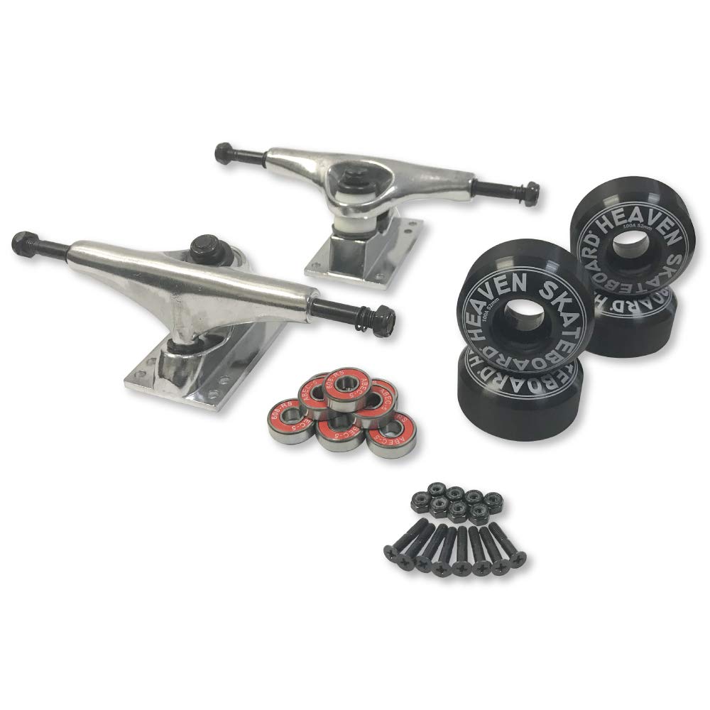 HEAVEN SKATEBOARD Skateboard Truck and Wheel Set for One Short Skateboard (White Wheels)