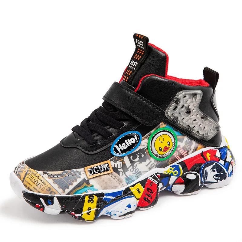 

Size 26-37 Children Sports Sneakers for Girls Kid Cartoon Graffiti Pattern Casual Shoes Boys Basketball Shoe Chaussures De Sport 37