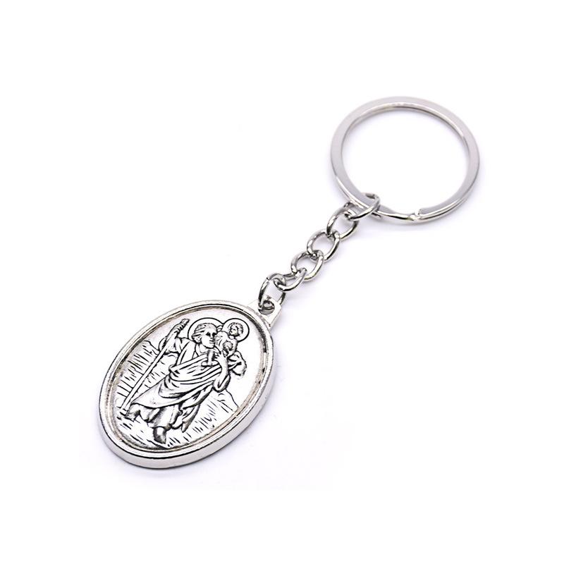 Ancient Oval Virgin Holy Father Saint Benedict Exorcism Ancient Silver Pendant Catholic Relic Keychain Religious Ornaments Church Gifts
