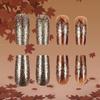 24pcs Medium Square Artificial Nail Press on Nail with Gold Glittering Leaves Stick on Nail For Fall And Winter Styles