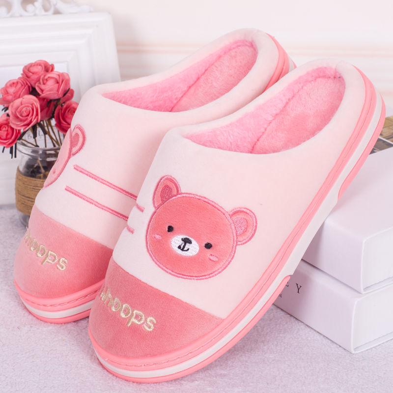 Herfst en Winter Koppels Huis Warme Antislip Katoenen Pantoffels Grote Maat Dikke Zool Schattige Indoor Katoenen Pantoffels