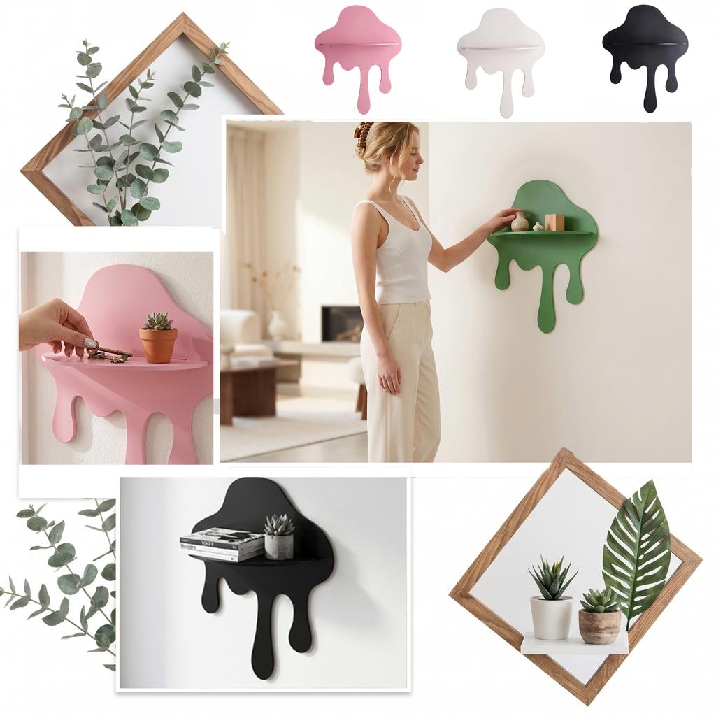 Creative Wall Mounted Storage Shelf Drip Shape Metal Wall Organizer for Home Office Decorative Wall Rack