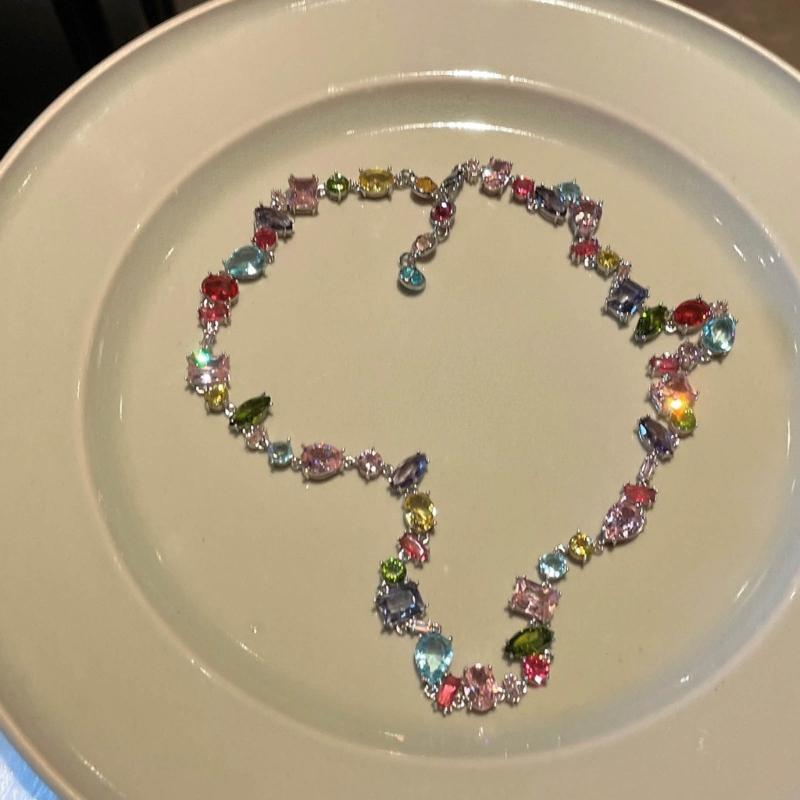 Heart Aesthetic Zircon Necklace Bead Chain Bracelet Clavicle Chain Women Girls Wedding Jewelry Party Birthday Gift