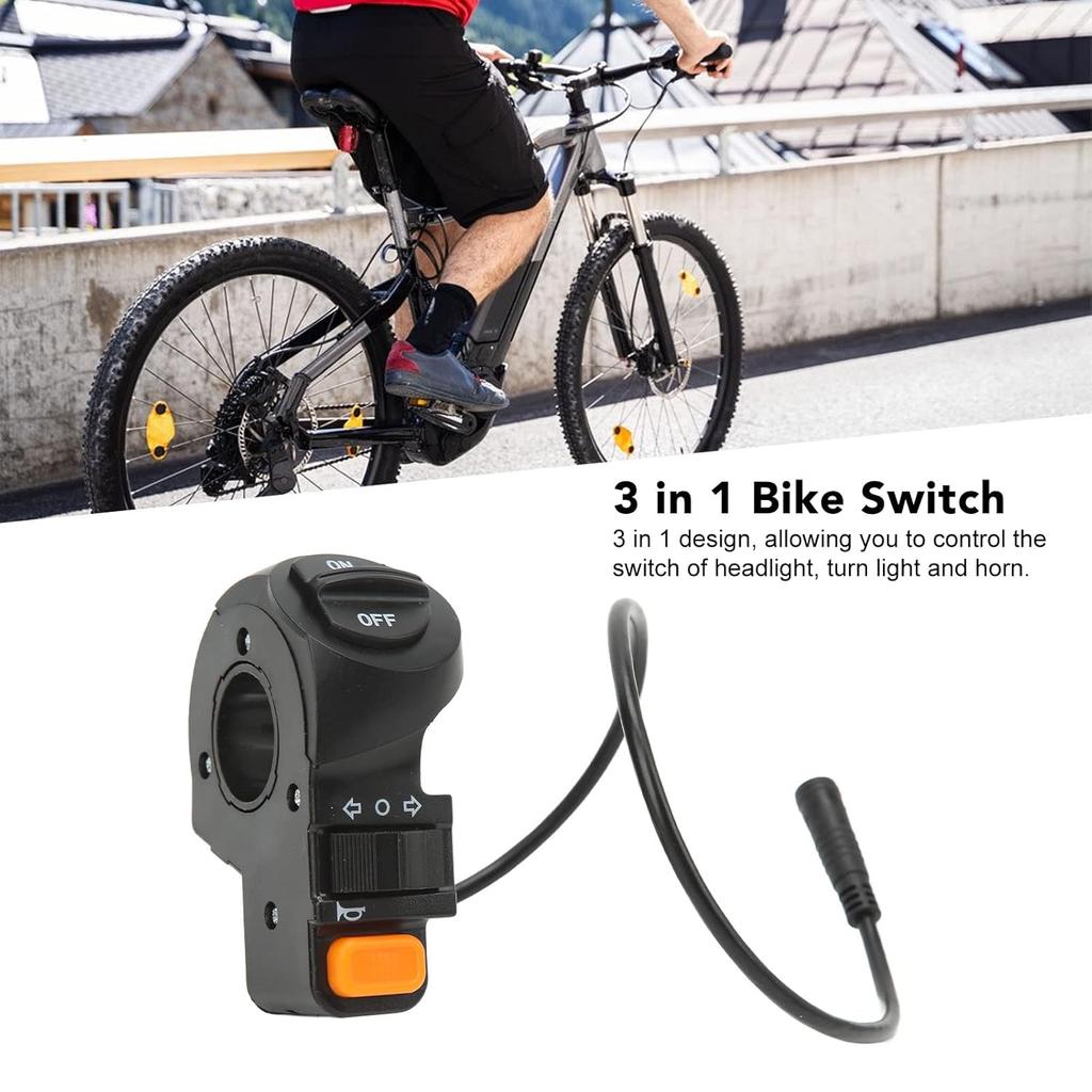 Electric Bike Light Turn Switch, Headlights Horn Turn ON Off Control Switches, 3 in 1 Waterproof ABS Bike Turn Light Switch for Electric Scooter,