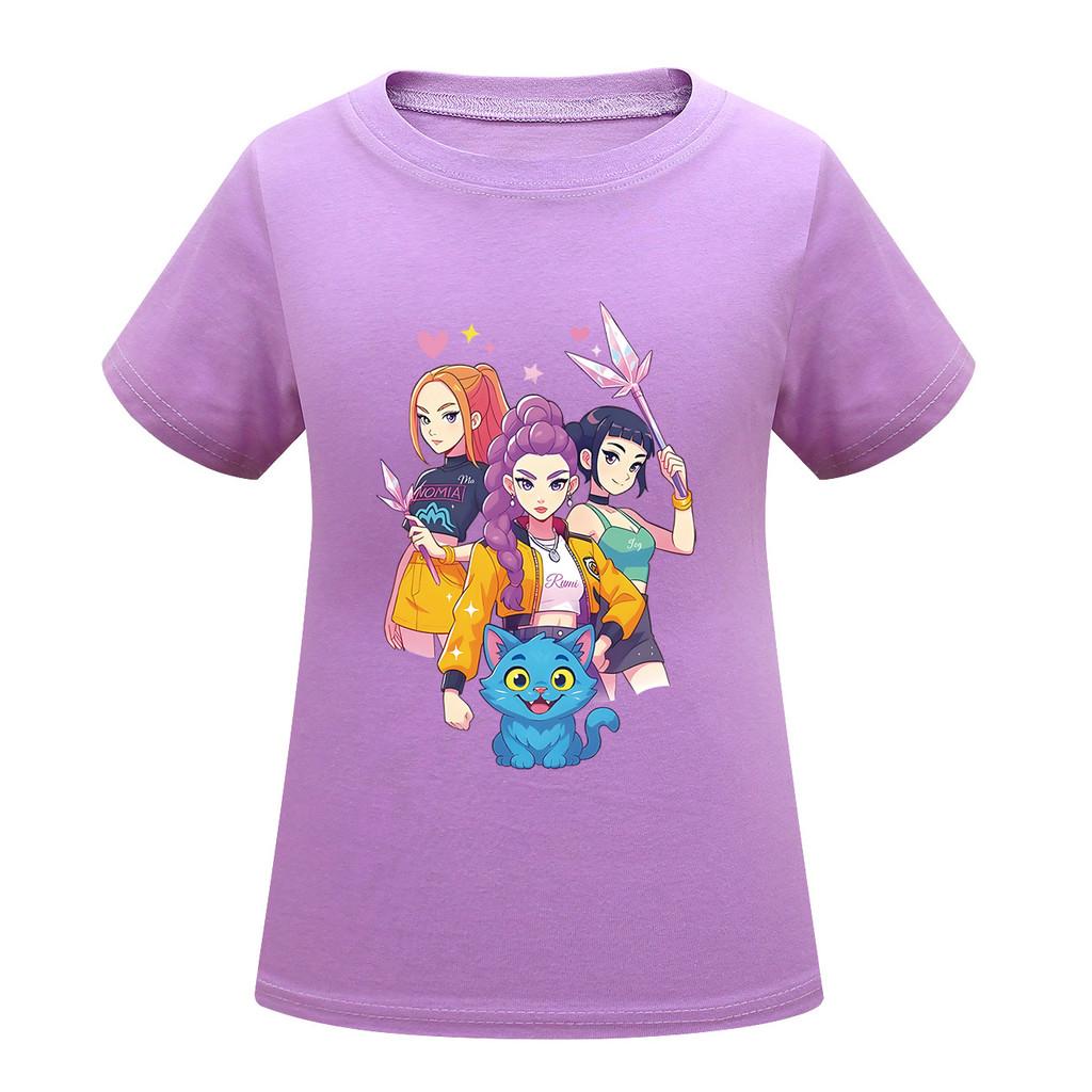 Kids Girls Anime Cartoon K-POP Rumi Zoey Mira Printed Casual Short Sleeves T-Shirt Top