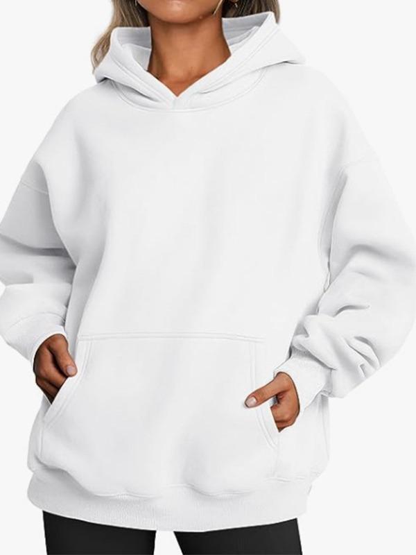 European and American Women's Casual Loose Solid Color Plus Velvet Hooded Sweatshirt - New Autumn/Winter Style