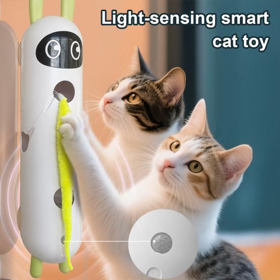 Smart Bevegelse Katteleke Interaktiv Katteertingsenhet med Sensor Og Sugekopp Automatisk Katteleke med Lodden Hale for Innekatter Jakt Hopping