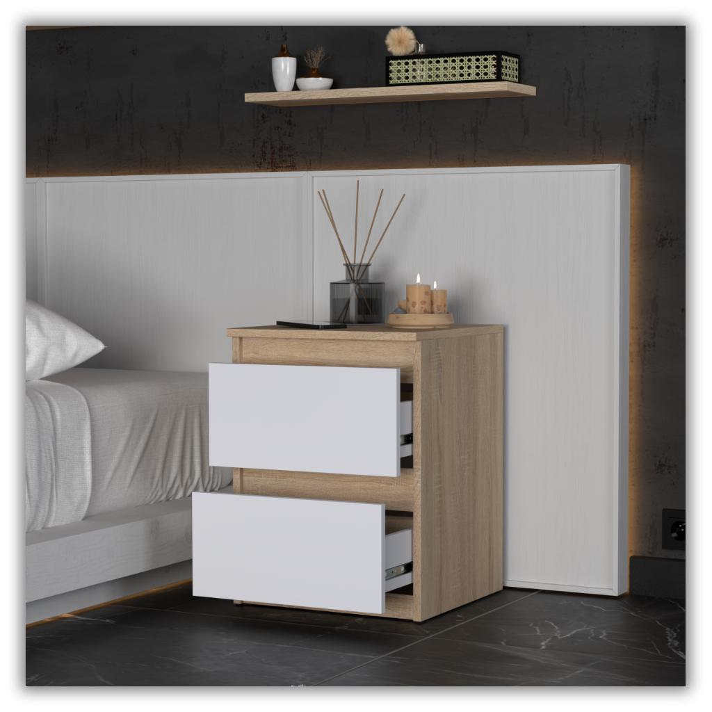 Nachttisch Sonoma Eiche Weiß Matt 40 cm 2 Schubladen Nachttisch