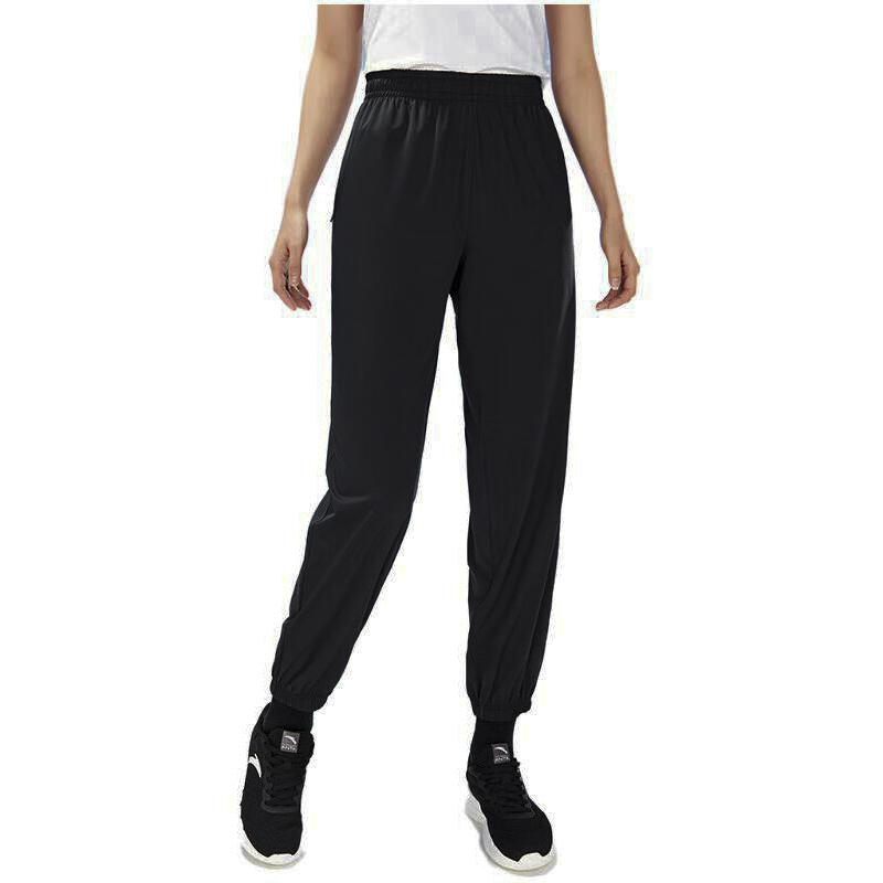 Anta Solid Color Mid Waist Elastic Sports Pants Women pants Black 962327304-3