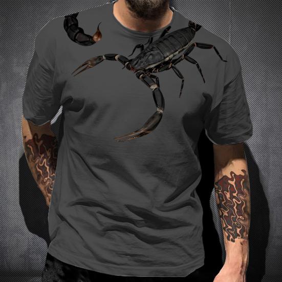 Men T-shirt O Neck Breathable Easy to Match Mighty 3D Print Short Sleeves Pullover Scorpion Print Contrast Color Summer Tops Daily Clothes