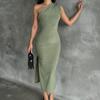 Ladies' Slanted Shoulder Slit Sexy Temperament Slim Fit Long Dress