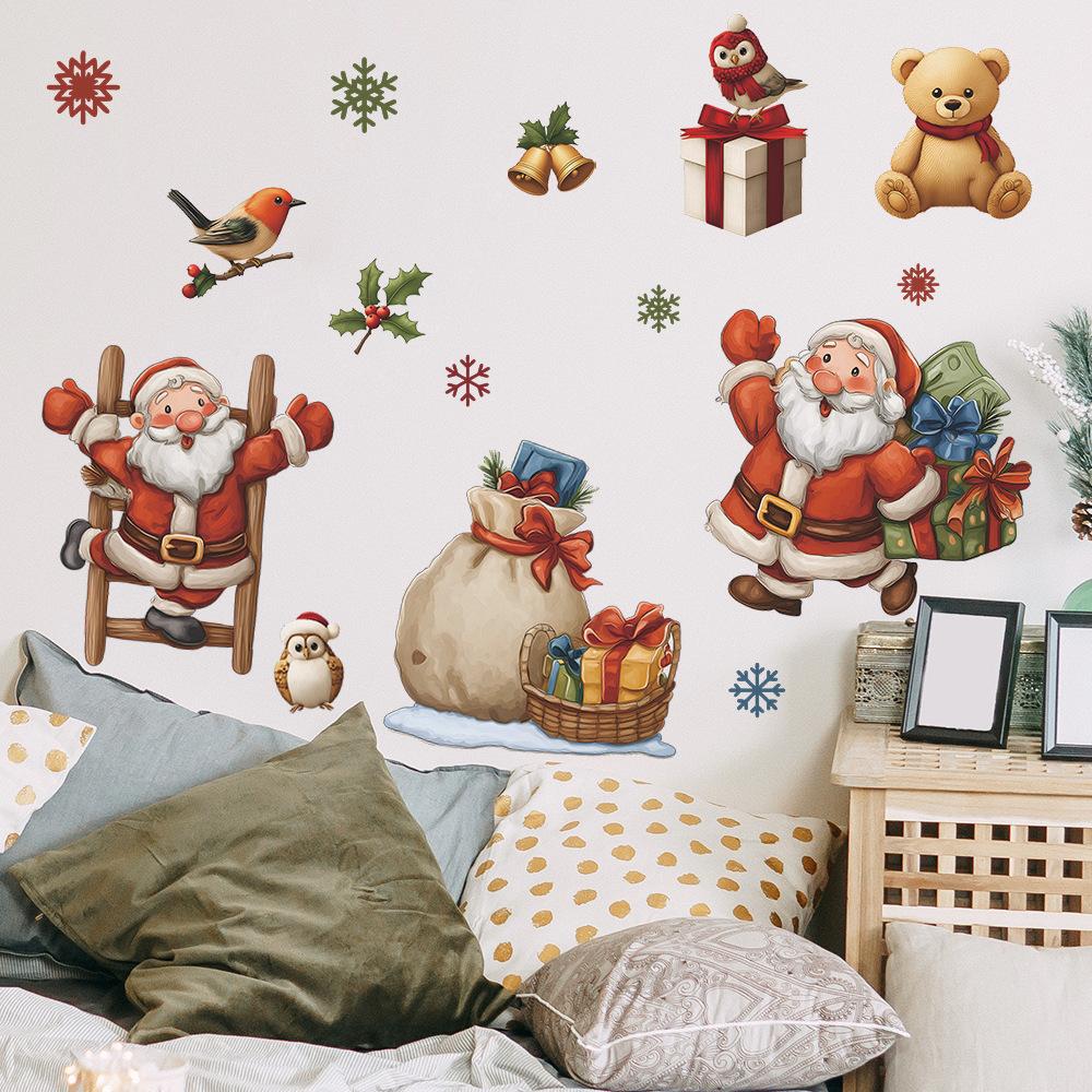Cartoon Santa Claus Gives Gifts, Home Festival Decorations, Wall Stickers