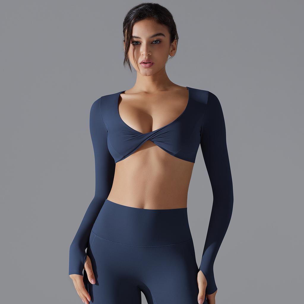 Yoga Clothing Trend Sports Gathering Long Sleeved Solid Color Slim Fit Elastic Fitness Shaping Running Training Top For Women