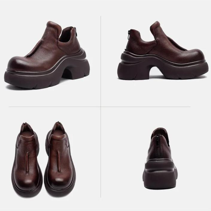 Johnature Retro Genuine Leather High Heels Pumps Commuting Comfort And Versatile Women's Platform Shoes