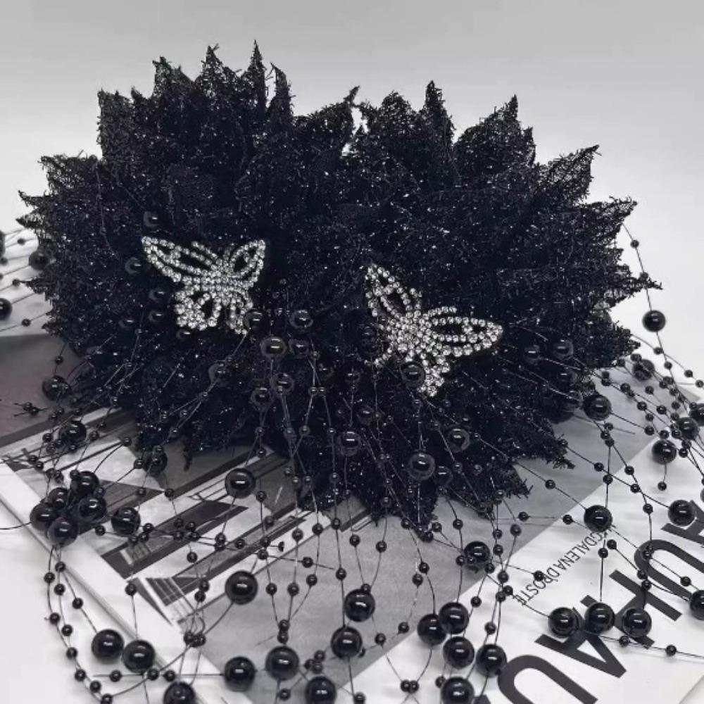 Peony Flower Pearl Tassel Shark Clip Double Flower Plastic Shark Clip Hairpin Sequin Mesh Flower Hair Claw Ponytail Accessories