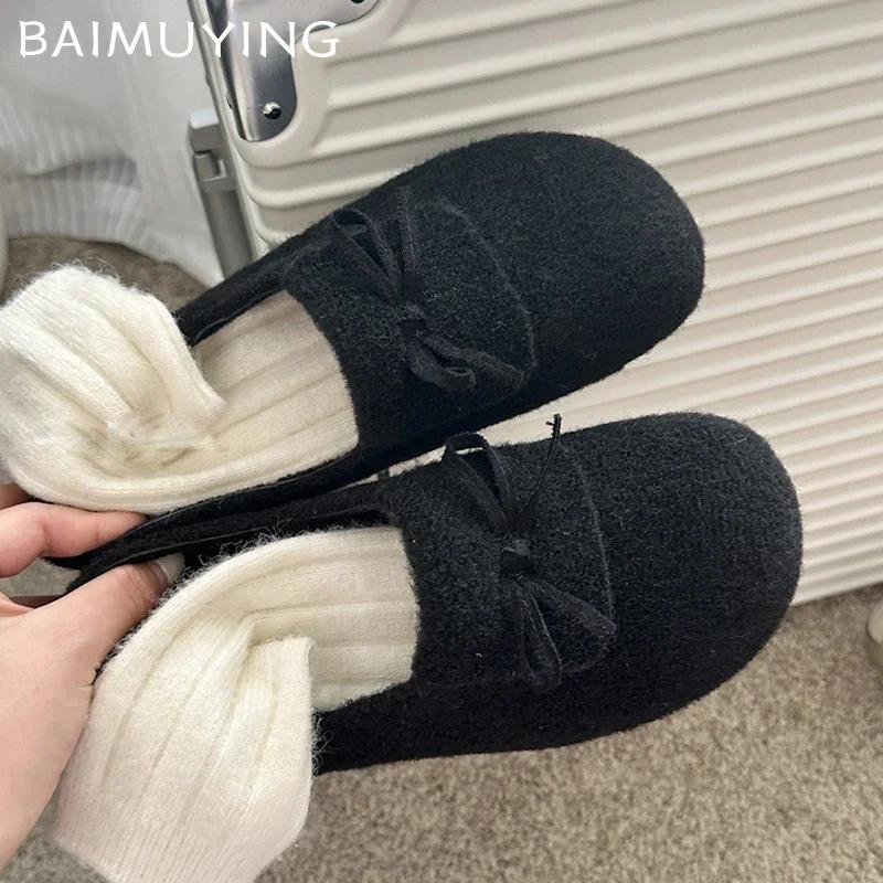 Bow Flats Women Loafers Shoes Suede Casual Designer Winter Shoes 2025 Trend New Brand Walking Cozy Non-slip Chaussures Femme