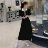 College style polo collar short-sleeved dress women's summer medium and long waist and thin casual a-shaped skirt niche design