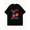 Oversized T-Shirt Black No Luck Just Jesus Cherry Dice Cross Print Graphic Tee Casual Streetwear Fashion Women's Top Summer Outfit
