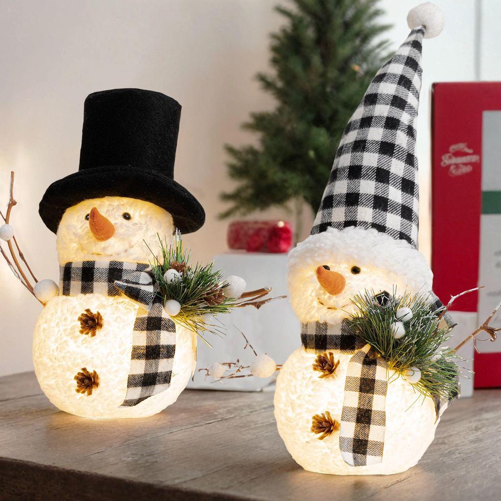 Festive Luminous Snowman Hat Figurine with Lights for Christmas & New Year Decorations