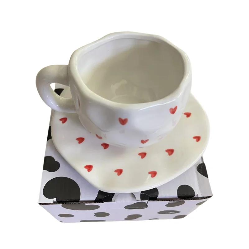 Hot Sale Manufacturer Hand-Painted Ceramic Cup Ceramic Coffee Cup Set Irregular Cup with Plate