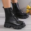 2026 Autumn and Winter New Thick Soled Plus Size Fashion Women's Midsole Tube British Style and Motorcycle Boots
