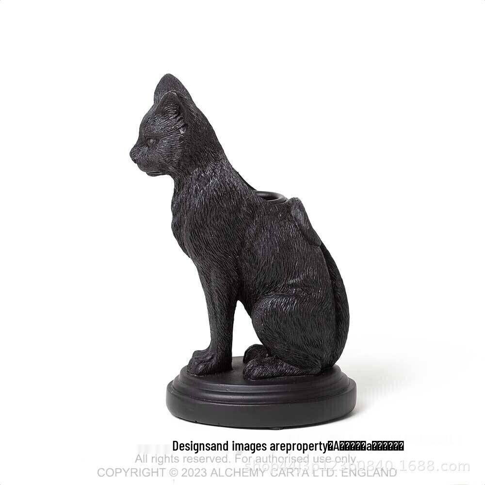 Gothic Halloween Cat Candlestick Resin Ornament